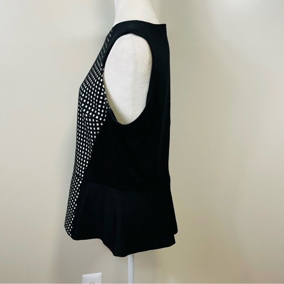J. McLaughlin Black & White Grid Print Knit Peplum Blouse - XL - Picture 5 of 9